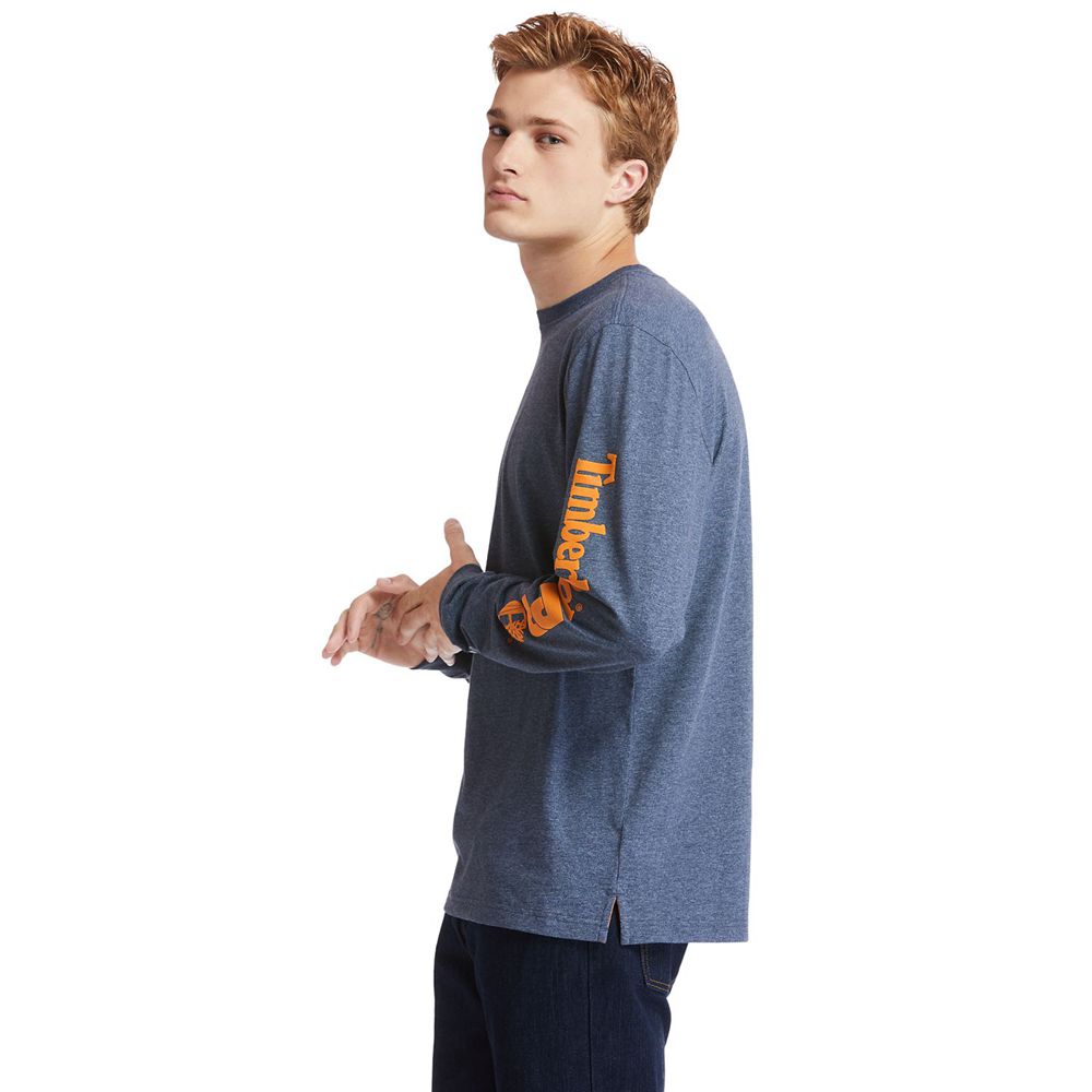 Camisetas Masculino - Timberland Pro® Base Plate Long-Sleeve Logo - MTASP4105 - Azul Marinho